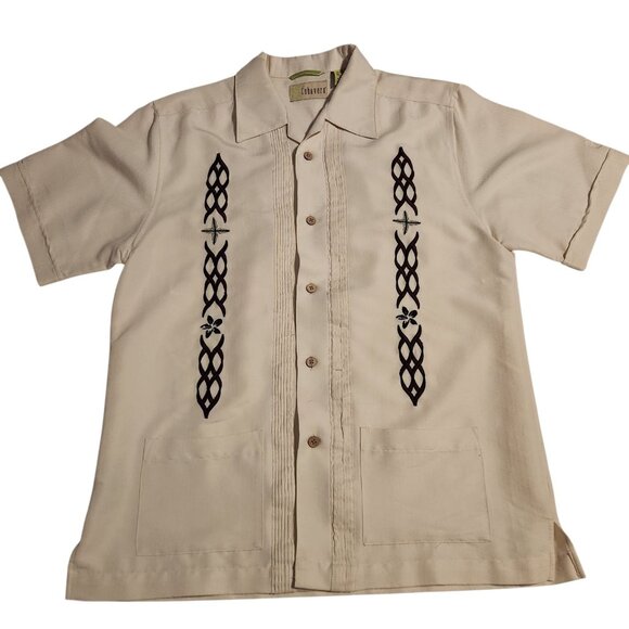 Cubavera Shirt Embroidered Short Sleeve Button Up Ivory Tropical Mens Small - Picture 1 of 16
